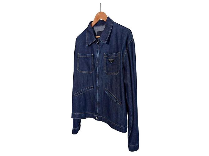 Prada Men's Light Denim Zipper Crop Jacket Navy XL Blue