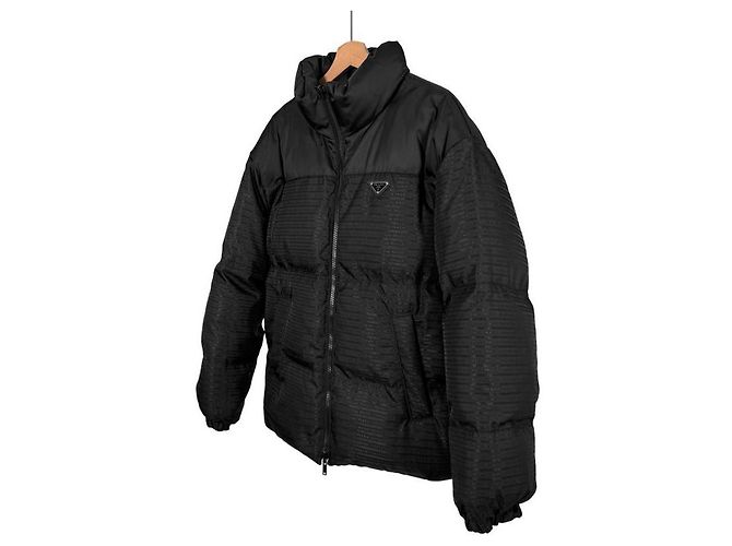 Prada Männer Mid-Länge Re-nylon Wendepufferjacke Schwarz