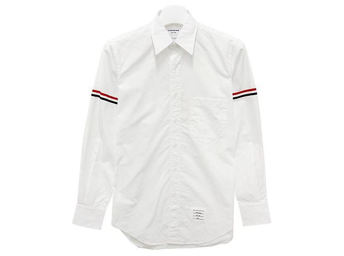 Thom Browne Camisa Clássica de Popeline Branca com Listras Grosgrain Branco
