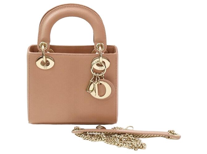 Bolsa transversal Mini Lady Dior em couro de lagarto rosa