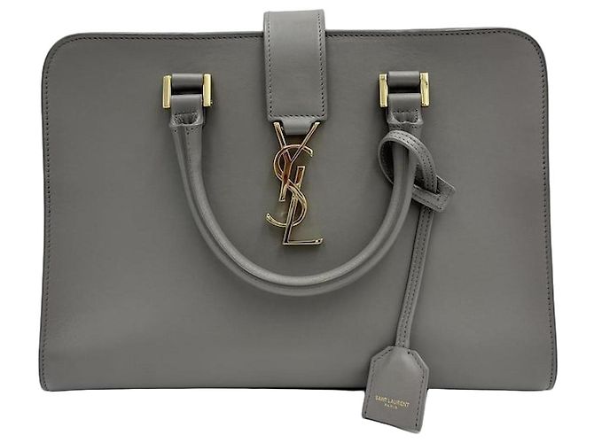 Saint Laurent Bolsa tote pequena cinza com alça Marrom