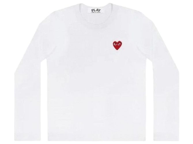 Comme Des Garcons Camiseta de manga longa com patch de coração vermelho AX Branco