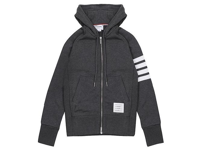 Thom Browne Felpa con cappuccio in jersey loopback con zip e striscia a righe RWB Marrone