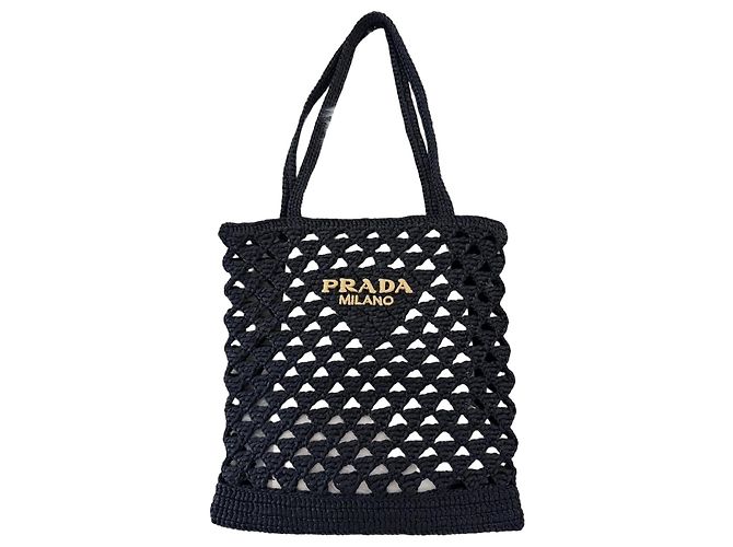 Prada Bolsa tote de crochê tecida preta Preto