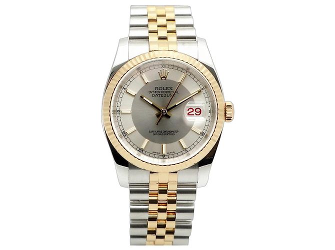 Rolex Relógio combo masculino Datejust com mostrador de dois tons, roda de roleta, data e face branca Prata