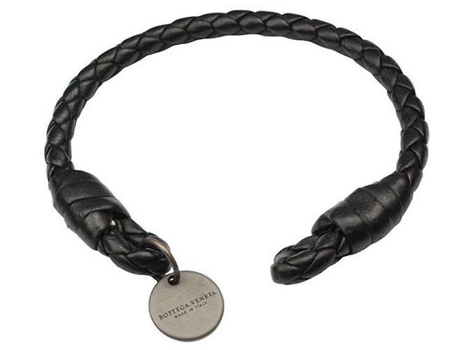 Bottega Veneta Pulseira de couro trançado preto
