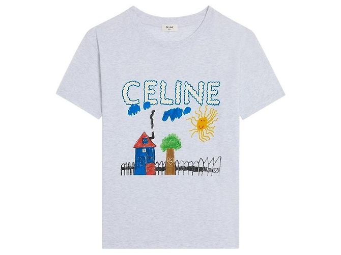 Céline Cotton Jersey Regular T-Shirt Pale Grey Multicolor Brown