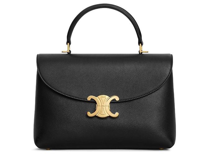 Céline Bolsa Nino Média Couro de Bezerro Macio Preta Preto