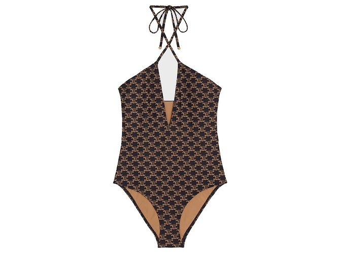 Céline Monogramm-Jersey-Badeanzug in Toffee-Braun