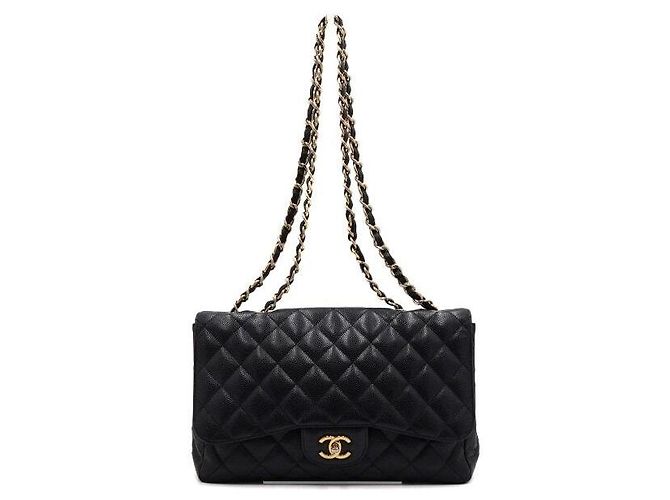 Chanel Bolsa de ombro com corrente dourada e aba única Preto