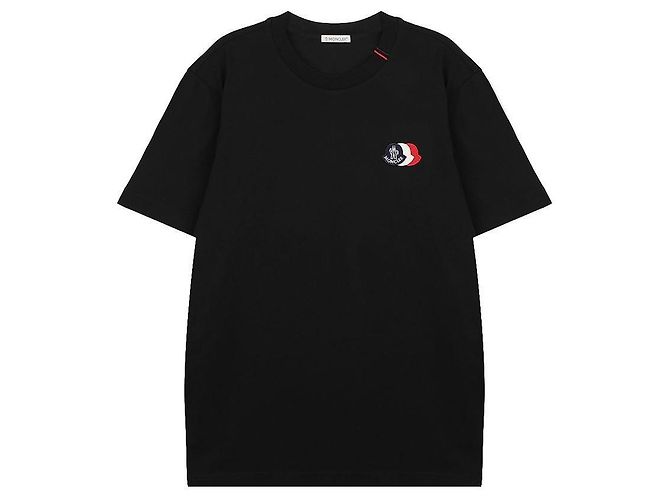Moncler Baumwoll-T-Shirt mit gesticktem Logo Schwarz