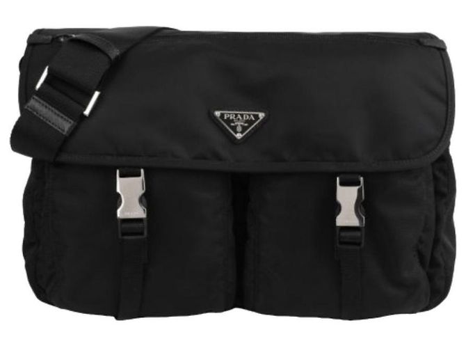 Prada ZOT Bolsa Transversal Grande com Logo Triangular em Tecido Preto