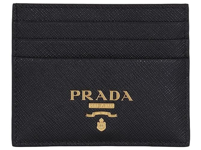 Prada Saffiano Metal Logo Gold Card Case
