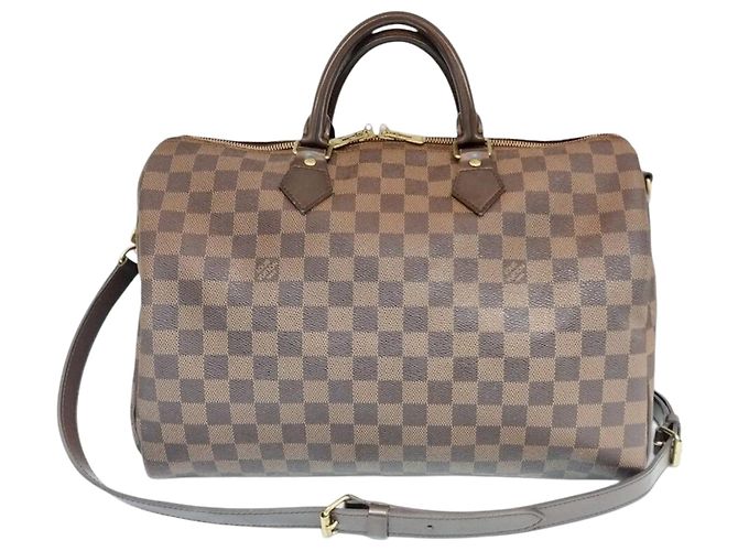 Louis Vuitton Bolsa Tote Speedy com Alça Damier Ebene Marrom