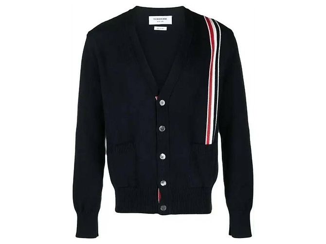 Thom Browne Cárdigan de algodón intarsia con rayas RWB Azul