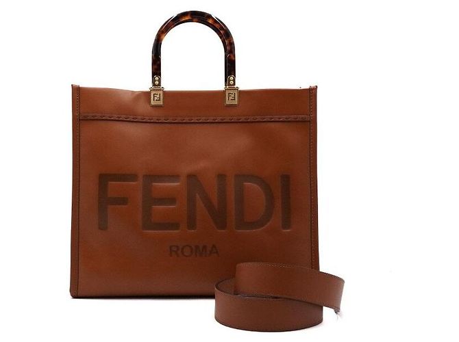 Fendi Bolsa tote média de onça com alça de plexiglass marrom Sunshine e bolsa de ombro