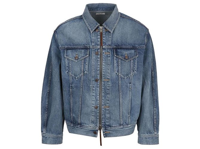 Céline Chaqueta Trucker de Denim de Algodón de Corte Suelto Azul