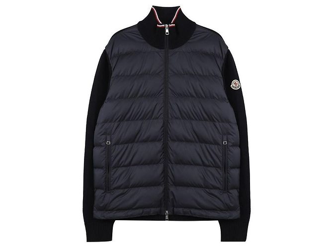Moncler Jaqueta misto acolchoada com zíper e patch de logo Azul