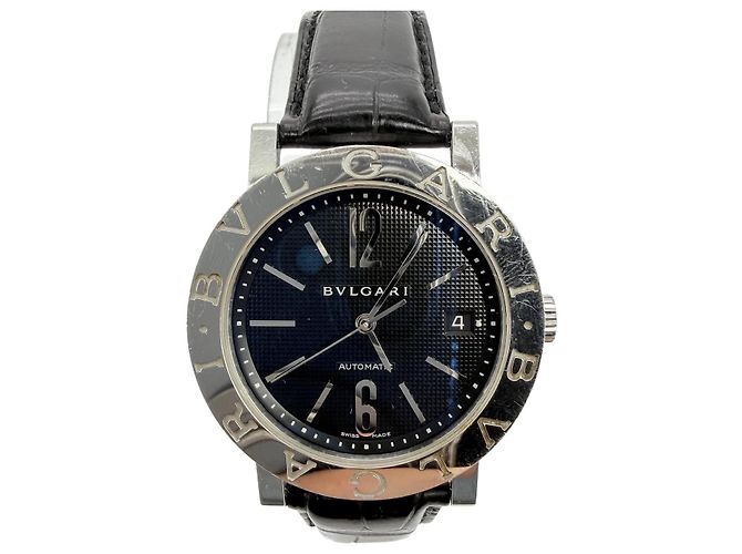 Bulgari Relógio com pulseira de couro automático Preto
