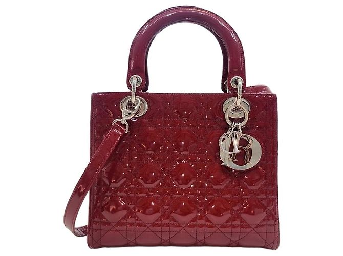 Dior Red Patent Cannage Medium Tote Bag