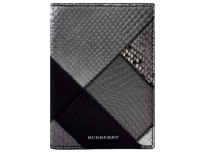 Burberry Python Calfskin Passport Holder Wallet Grey Black Brown