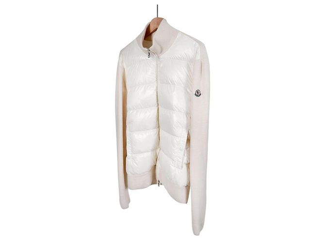 Moncler Gestepptes Herren-Cardigan mit Reißverschluss in Elfenbein Weiß