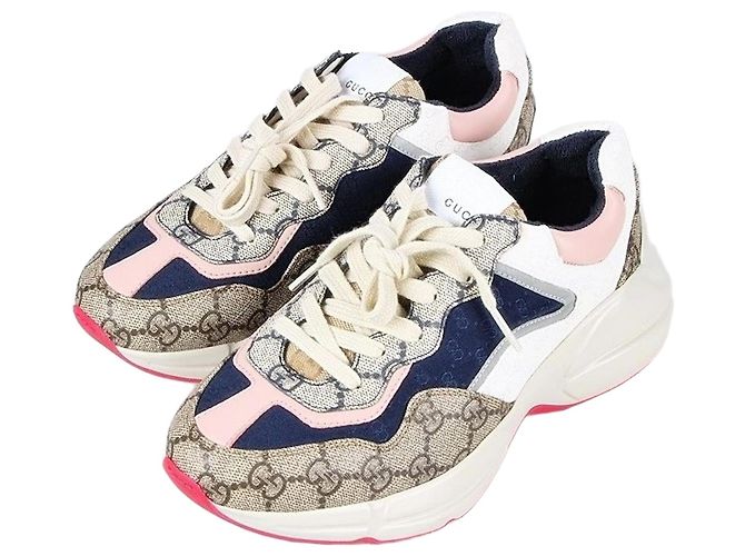 Gucci Baskets Lation à semelle rose