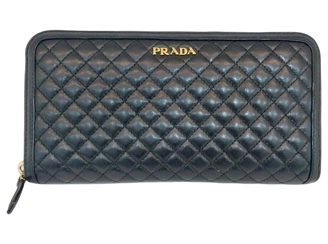 Prada Carteira longa de couro acolchoado preta Preto