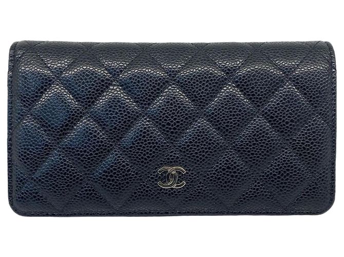 Chanel Caviar Flap Silver-tone Long Wallet White