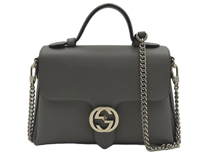 Gucci Interlocking Top Handle Tote Shoulder Chain Bag Small Brown