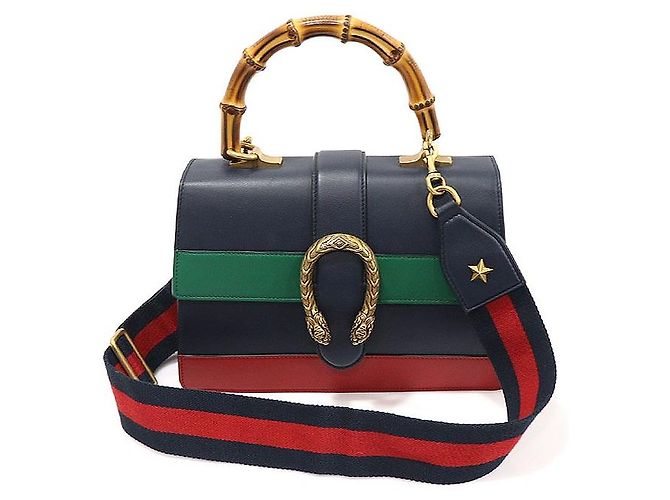 Gucci Bolsa de couro azul marinho Dionysus com alça de bambu média