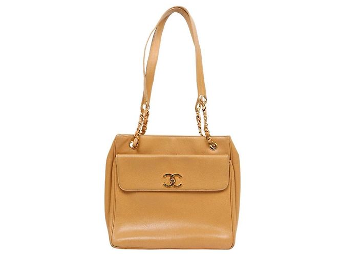 Chanel Bolsa de ombro com corrente CC bege Marrom