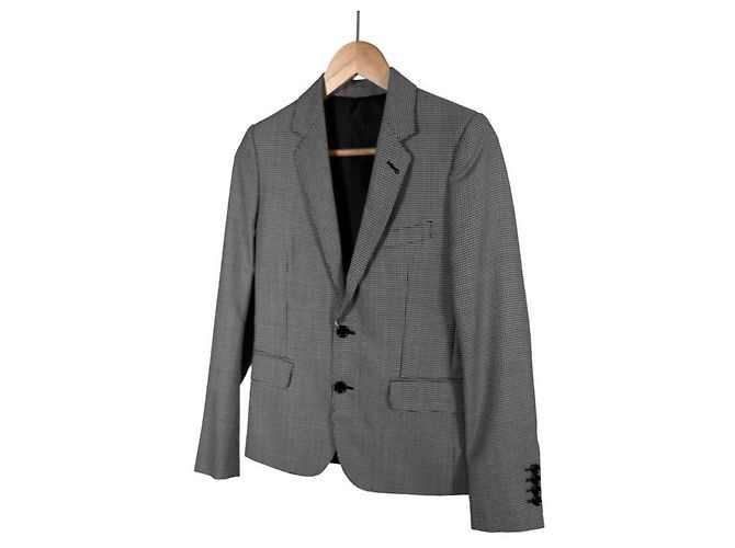 Céline Women’s Houndstooth Wool Silk Blazer Jacket Grey Black