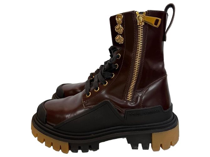 Botines de cuero con cordones Dolce & Gabbana Castaño