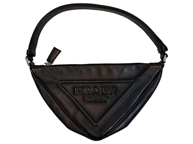Sac à main en cuir noir triangle Prada