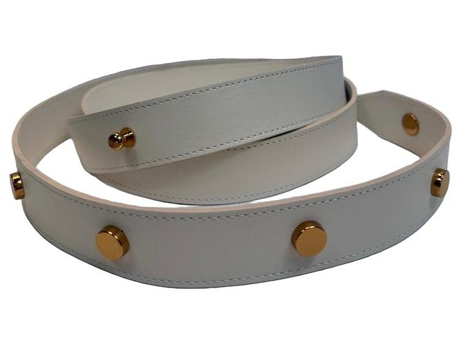 Agnona White Leather Belt with Gold Studs