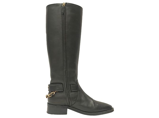 Timeless Schwarze Leder-Reitstiefel Chanel CC Chain