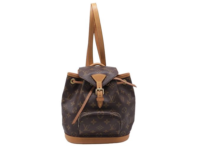 Louis Vuitton Montsouris Mini Backpack in Brown Coated Canvas Red