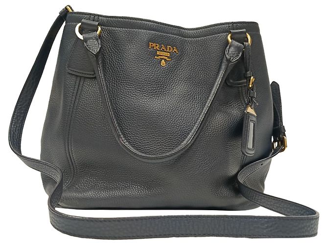 Bolsa tote Prada Vitello Daino em couro preto