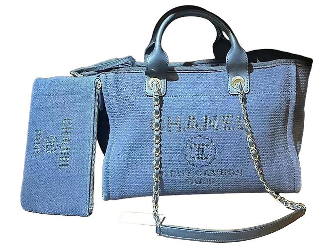 Borsa Tote Chanel Blu in Tessuto Piccola