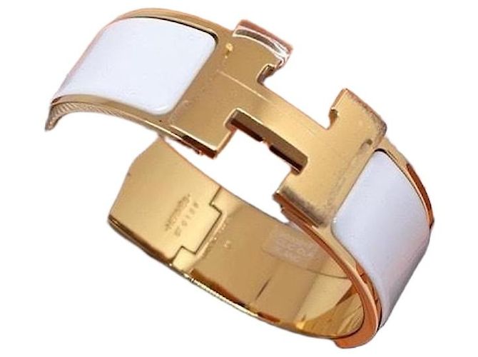 Hermès Love H Armband breite Version weiß vergoldet Größe S