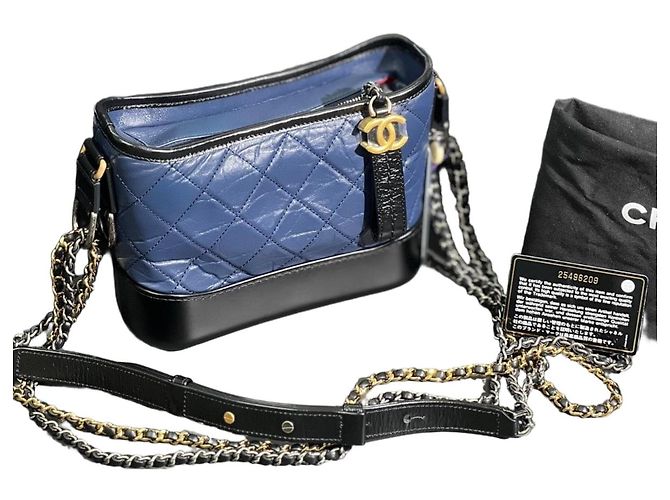 Chanel small backpack blue leather chain strap