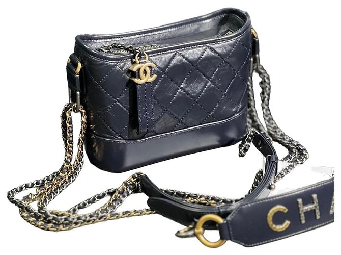 Chanel Small Backpack Blue Black Leather Chain Strap