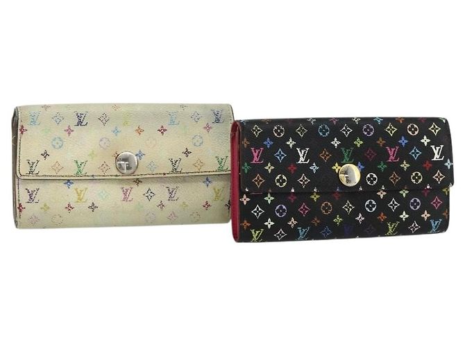 LOUIS VUITTON Carteira Sarah Multicolor 2 Set Branco Preto Auth bs34773
