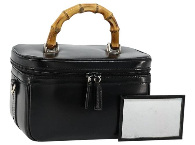 Borsa a mano Vanity in pelle nera e argento Gucci Bamboo Auth bs34733 Nero