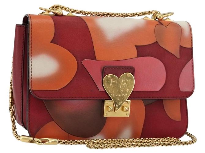 Bolsa de ombro de couro Valentino vermelha dourada Auth bs34661A