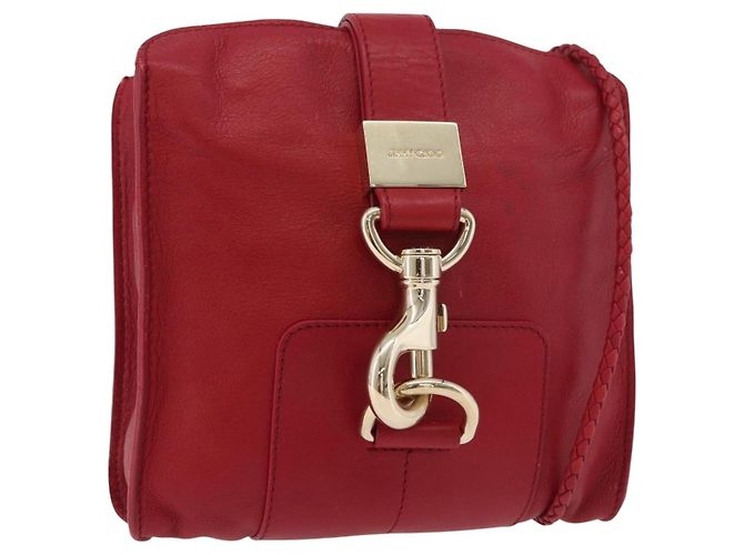 Bolsa de Ombro de Couro Vermelha e Dourada Auth BA12257A da Jimmy Choo Vermelho Dourado