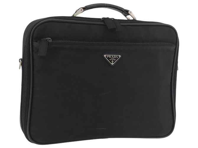 Borsa da lavoro PRADA in nylon nero e argento Auth ti3842