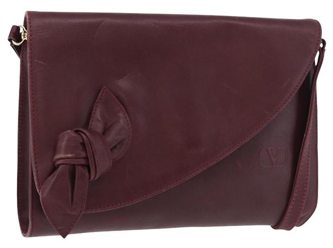 Bolsa de Ombro de Couro Bordeaux Valentino com Dourado Auth bs34747