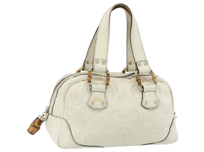 Bolsa Boston de couro Gucci Bamboo branca e dourada 154376 Auth ep14116 Branco Dourado